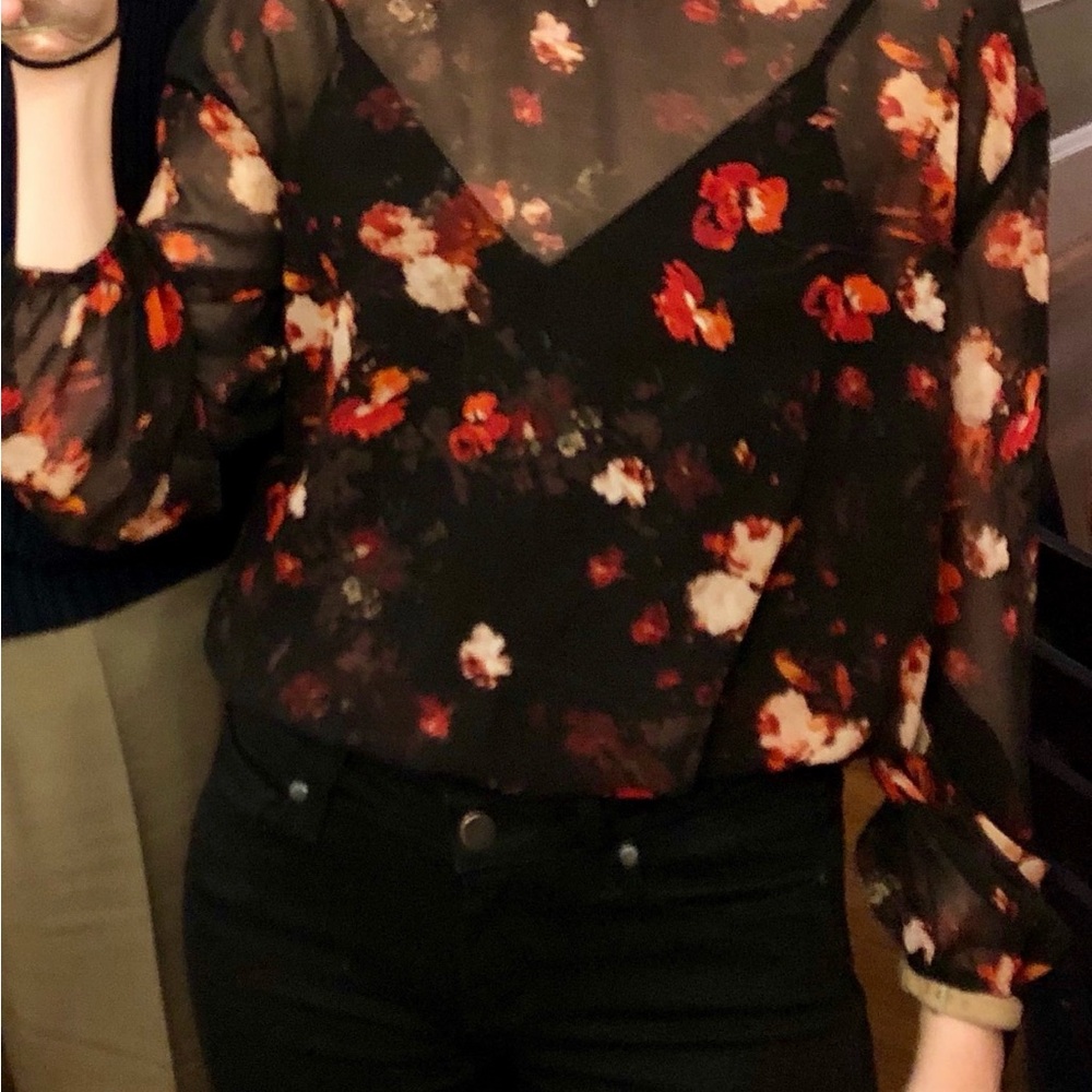 Floral Sheer Black Blouse Aritzia
